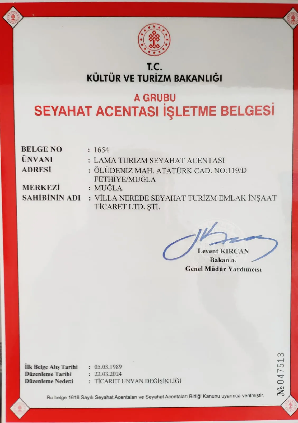 TÜRSAB Belgesi